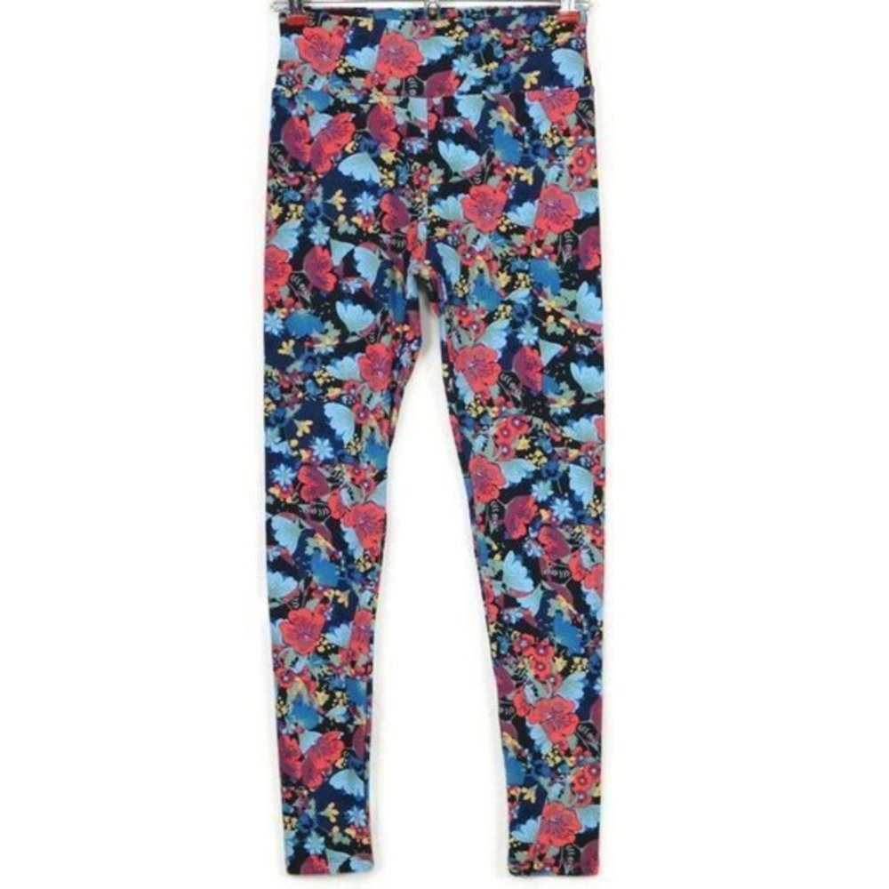LuLaRoe Leggings Black Blue Pink Yellow Purple Floral One‎ Size OS